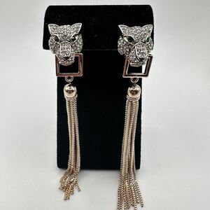 NWOT Aldo 4" Rhinestone Panther with rose gold tone tassel dangle earrings!